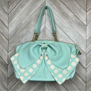 Betsey Johnson Robin Egg Blue Polka Dot Bow Crossbody Purse
